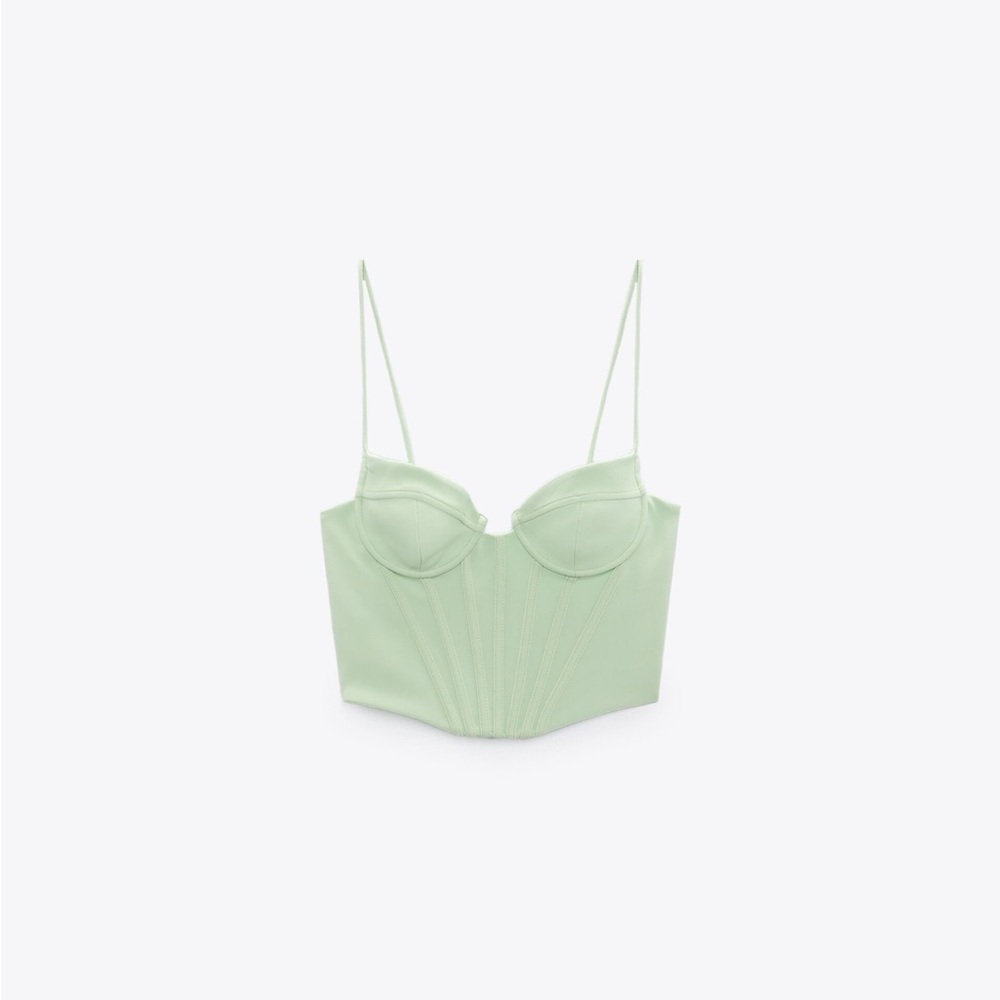 Mint Green Corset Top Crop Top Blouse - Picture 4 of 7
